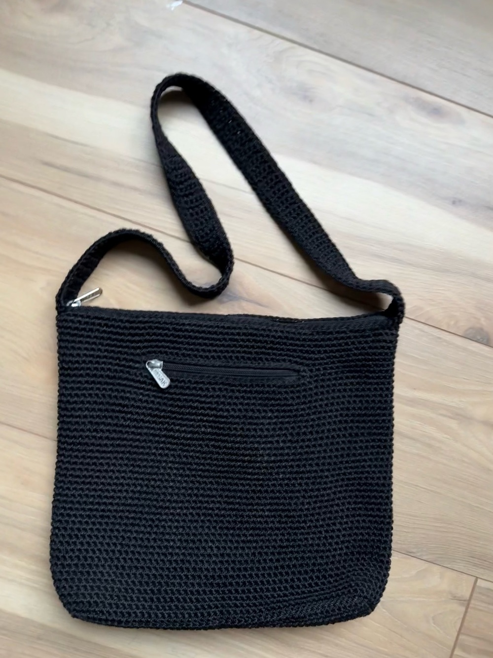 The Sak Black Knit Crossbody Shoulder Bag with Exterior Zip